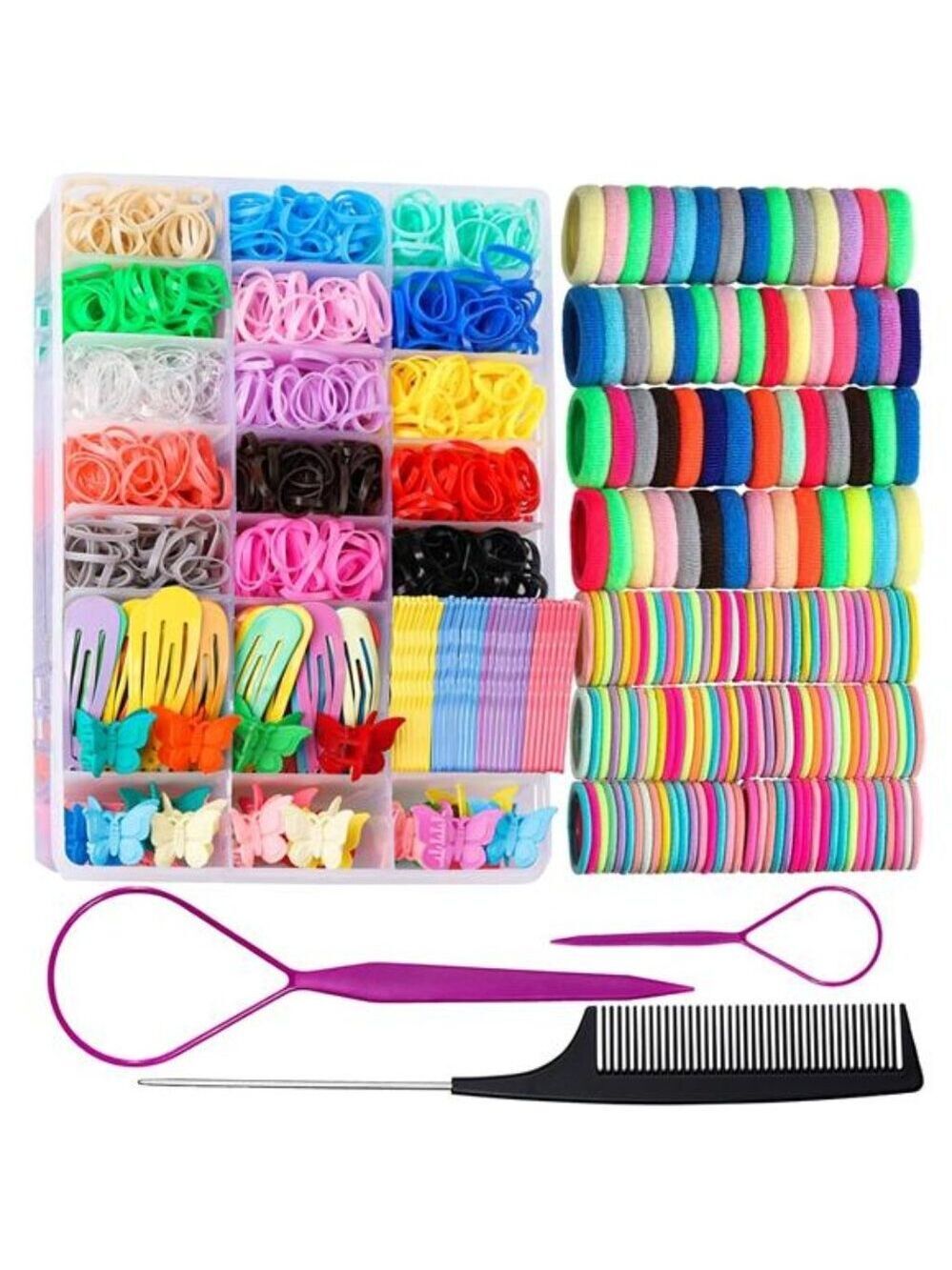 Girls hair accessories set 1250pcs elastic hair ties rubber bands clips barrette